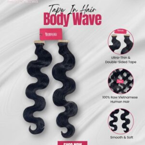 body wave tape in hair extensions
