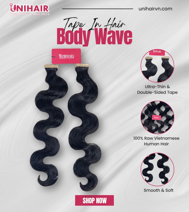 body wave tape in hair extensions
