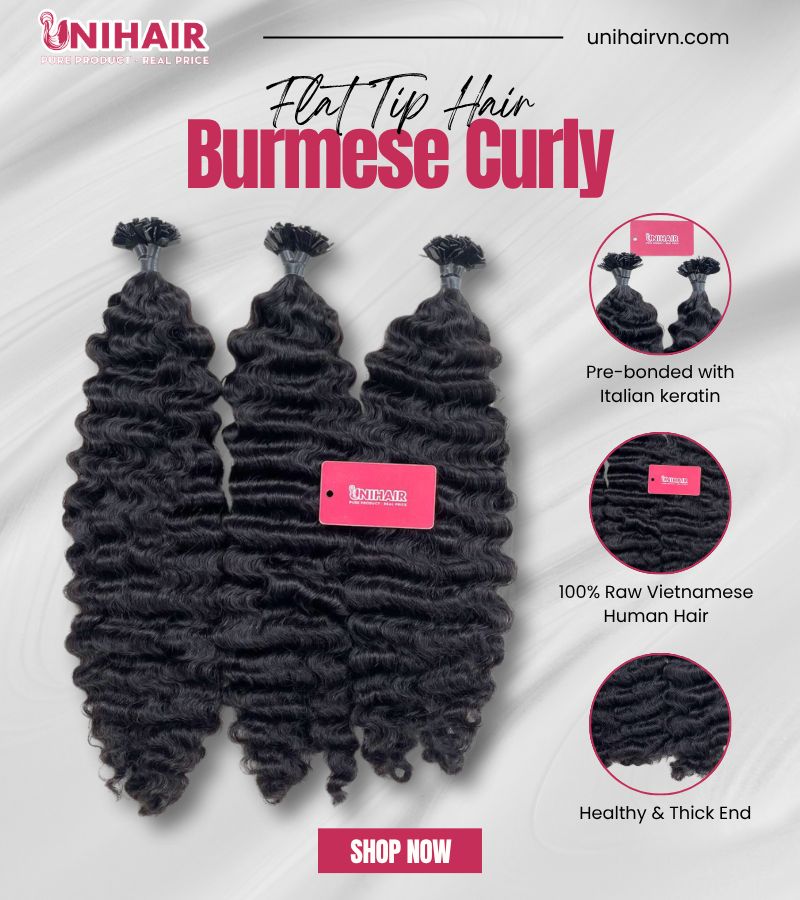 Raw Burmese Curly Flat Tip Hair Extensions