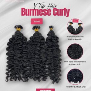 Raw Burmese Curly V Tip Hair Extensions