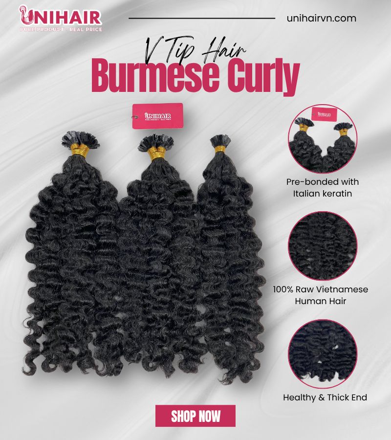 Raw Burmese Curly V Tip Hair Extensions